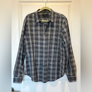 John Varvatos Shirt XXL Blue Men's Plaid Button Up Long Sleeve 100% Cotton 2XL